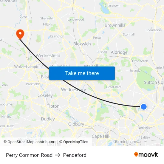 Perry Common Road to Pendeford map