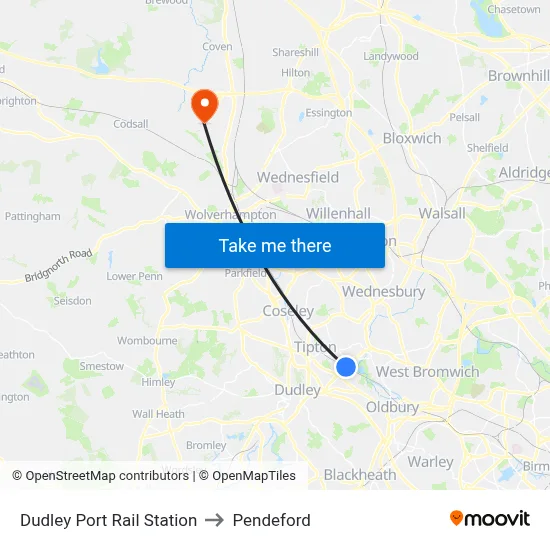 Dudley Port Rail Station to Pendeford map