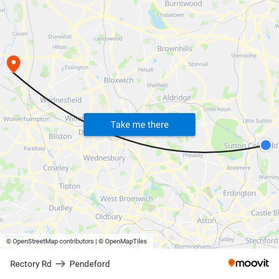 Rectory Rd to Pendeford map