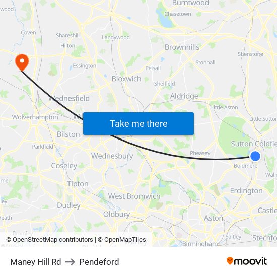 Maney Hill Rd to Pendeford map