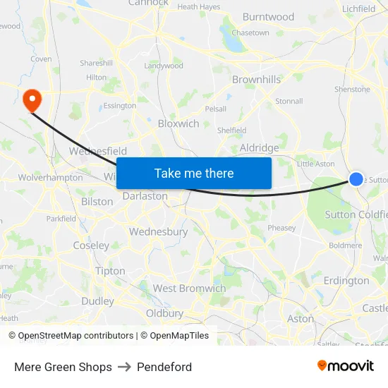 Mere Green Shops to Pendeford map