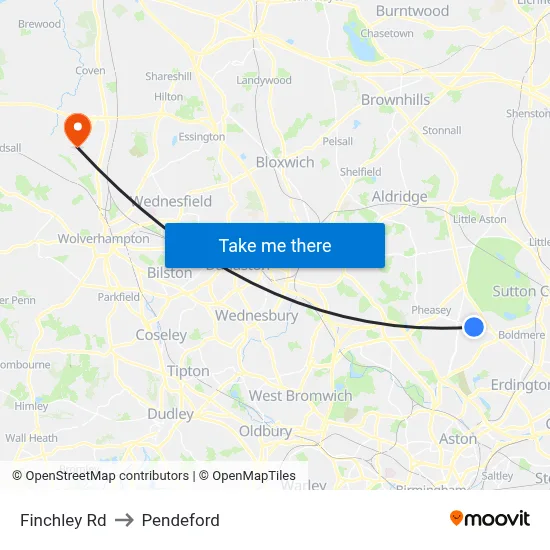 Finchley Rd to Pendeford map
