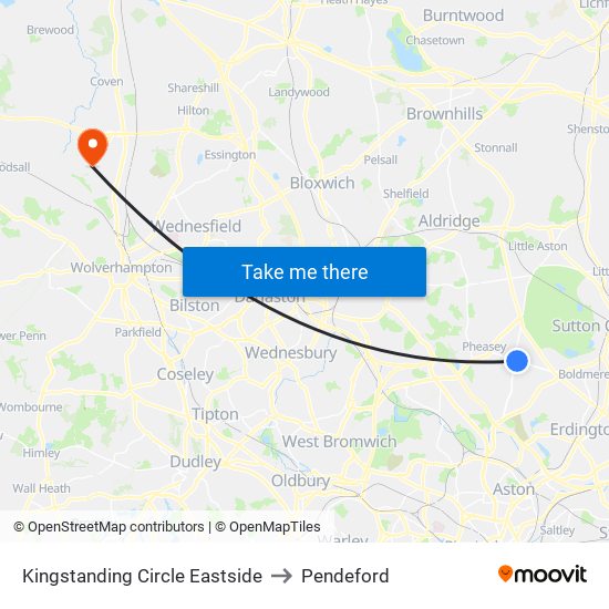 Kingstanding Circle Eastside to Pendeford map