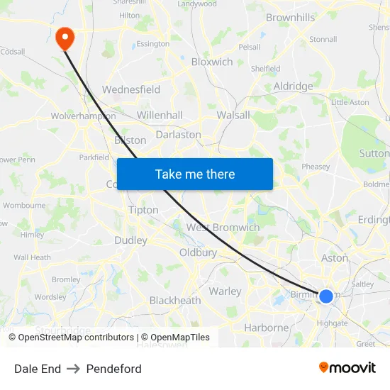 Dale End to Pendeford map