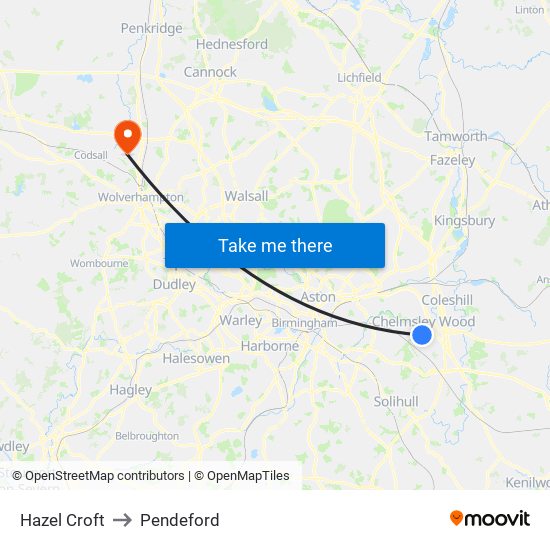 Hazel Croft to Pendeford map