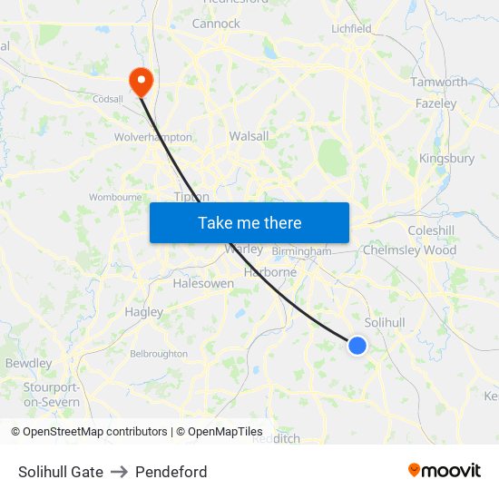 Solihull Gate to Pendeford map