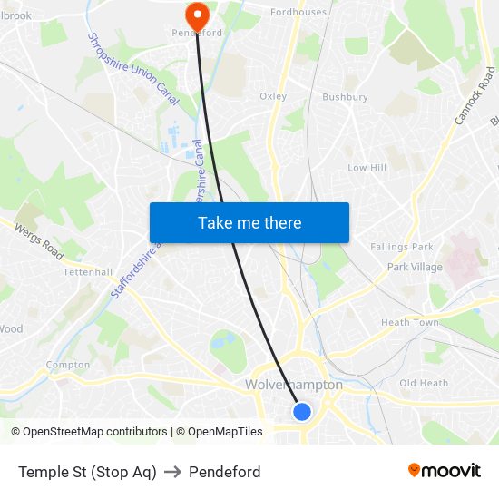 Temple St (Stop Aq) to Pendeford map