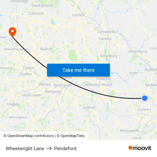 Wheelwright Lane to Pendeford map