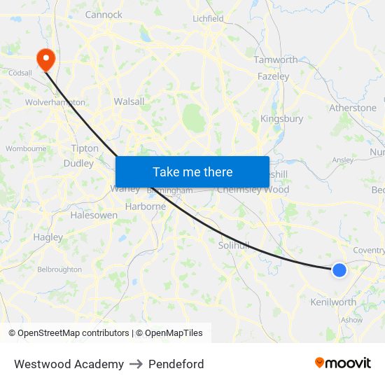 Westwood Academy to Pendeford map