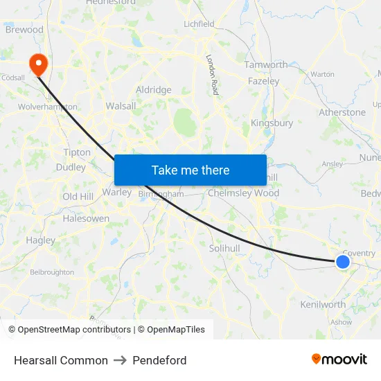 Hearsall Common to Pendeford map