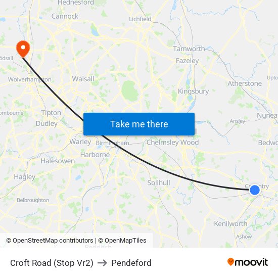 Croft Road (Stop Vr2) to Pendeford map