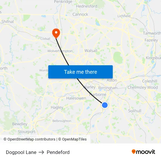 Dogpool Lane to Pendeford map