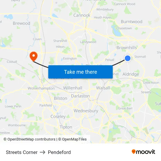 Streets Corner to Pendeford map