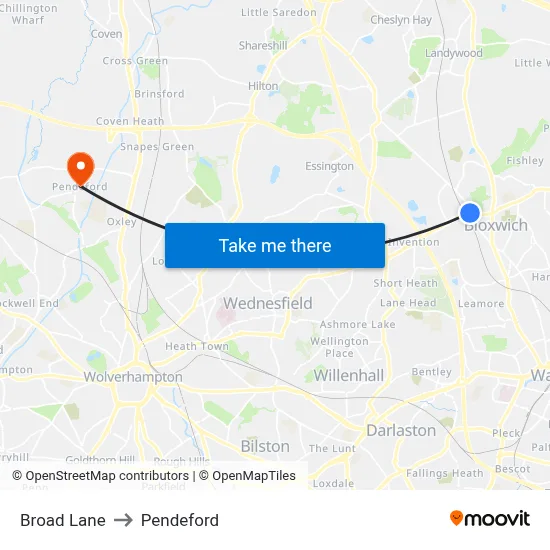 Broad Lane to Pendeford map