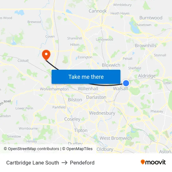 Cartbridge Lane South to Pendeford map