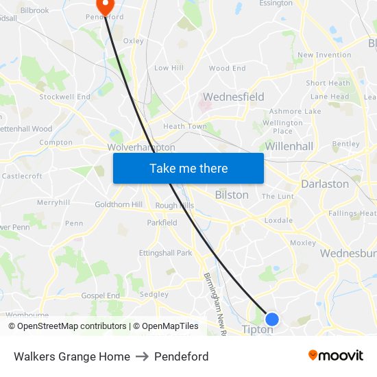 Walkers Grange Home to Pendeford map