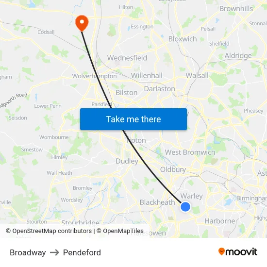 Broadway to Pendeford map