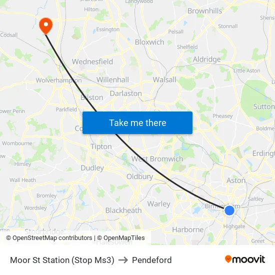 Moor St Station (Stop Ms3) to Pendeford map