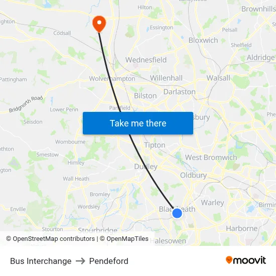 Bus Interchange to Pendeford map