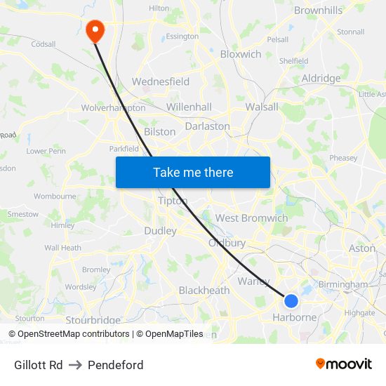 Gillott Rd to Pendeford map