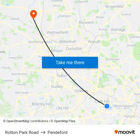 Rotton Park Road to Pendeford map