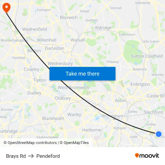 Brays Rd to Pendeford map