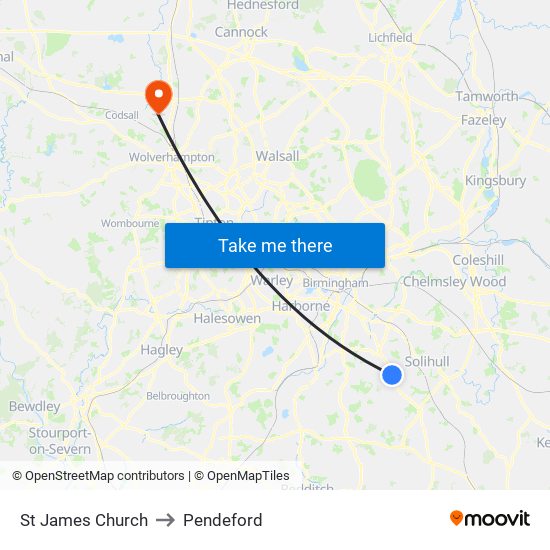 St James Church to Pendeford map