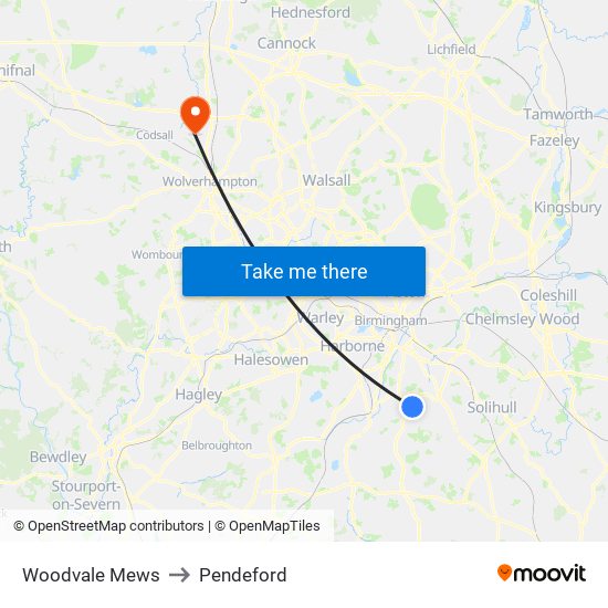 Woodvale Mews to Pendeford map