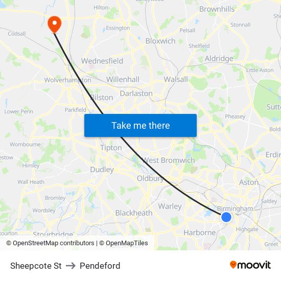 Sheepcote St to Pendeford map