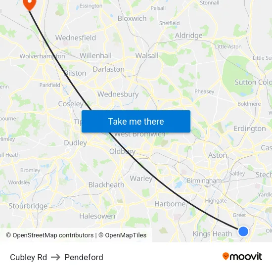 Cubley Rd to Pendeford map