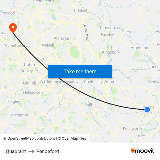 Quadrant to Pendeford map