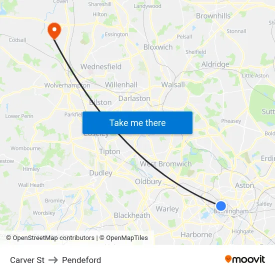 Carver St to Pendeford map