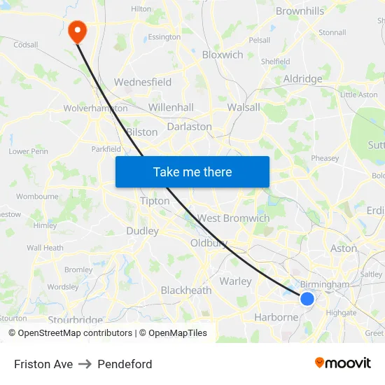 Friston Ave to Pendeford map