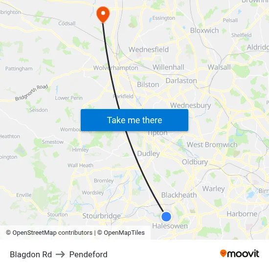 Blagdon Rd to Pendeford map