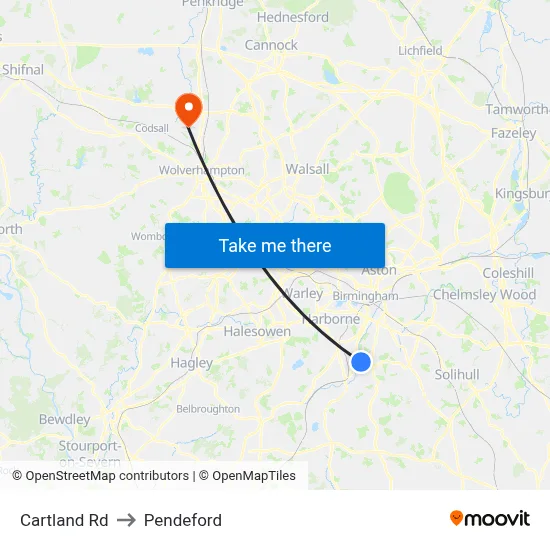 Cartland Rd to Pendeford map