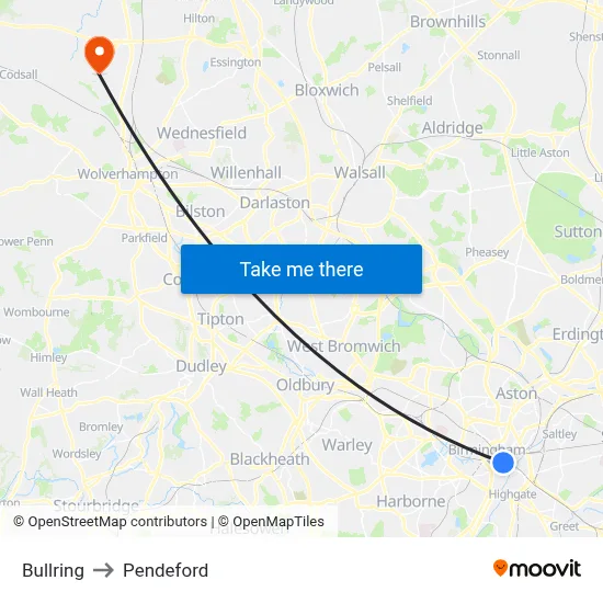Bullring to Pendeford map