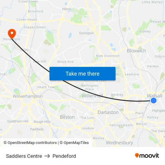 Saddlers Centre to Pendeford map