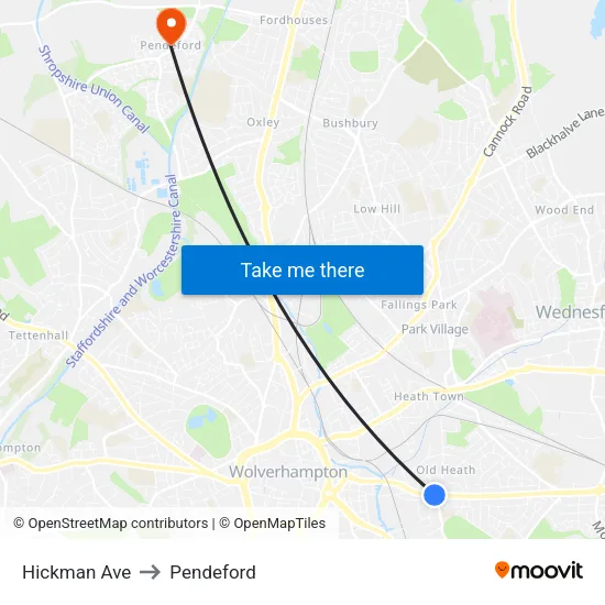 Hickman Ave to Pendeford map
