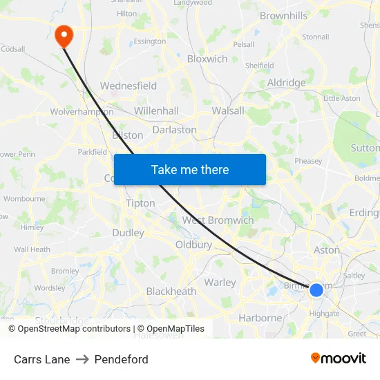 Carrs Lane to Pendeford map