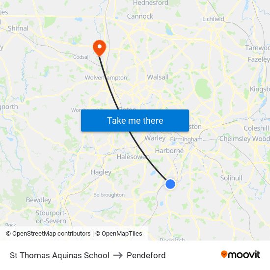 St Thomas Aquinas School to Pendeford map