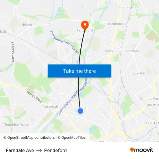 Farndale Ave to Pendeford map