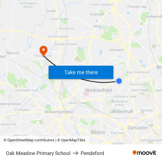 Oak Meadow Primary School to Pendeford map
