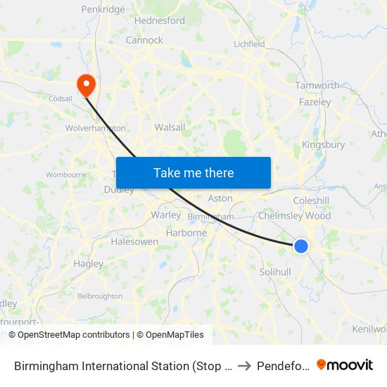 Birmingham International Station (Stop Sa) to Pendeford map
