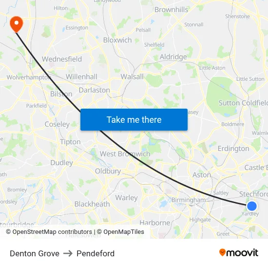 Denton Grove to Pendeford map