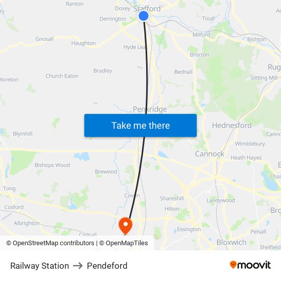 Railway Station to Pendeford map