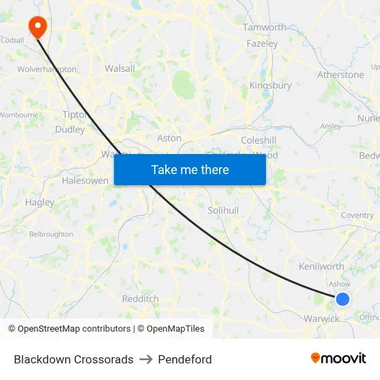 Blackdown Crossorads to Pendeford map