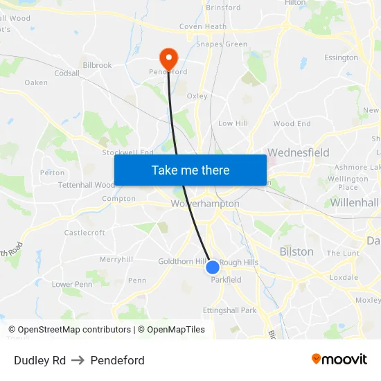 Dudley Rd to Pendeford map