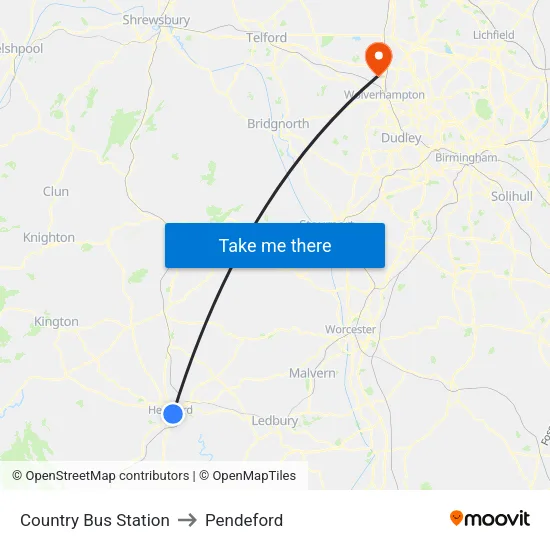 Country Bus Station to Pendeford map