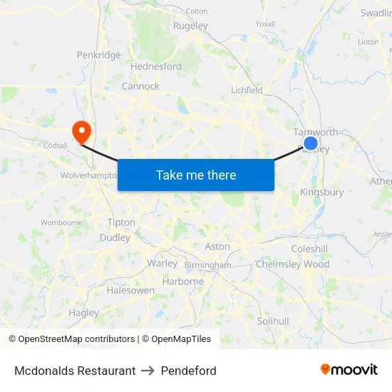 Mcdonalds Restaurant to Pendeford map