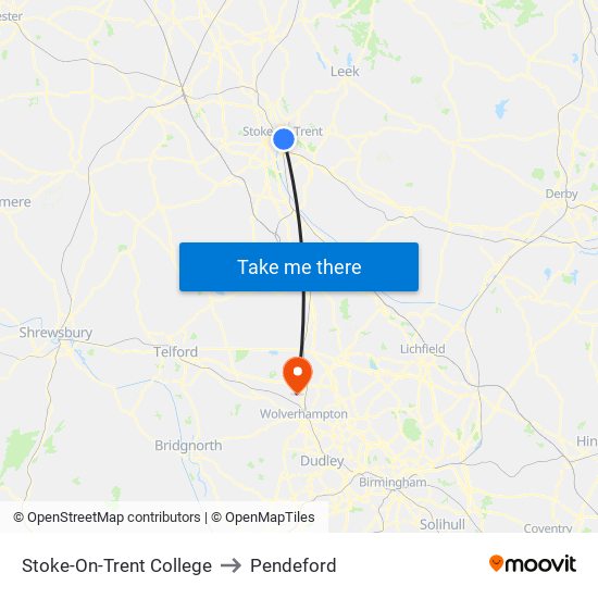 Stoke-On-Trent College to Pendeford map